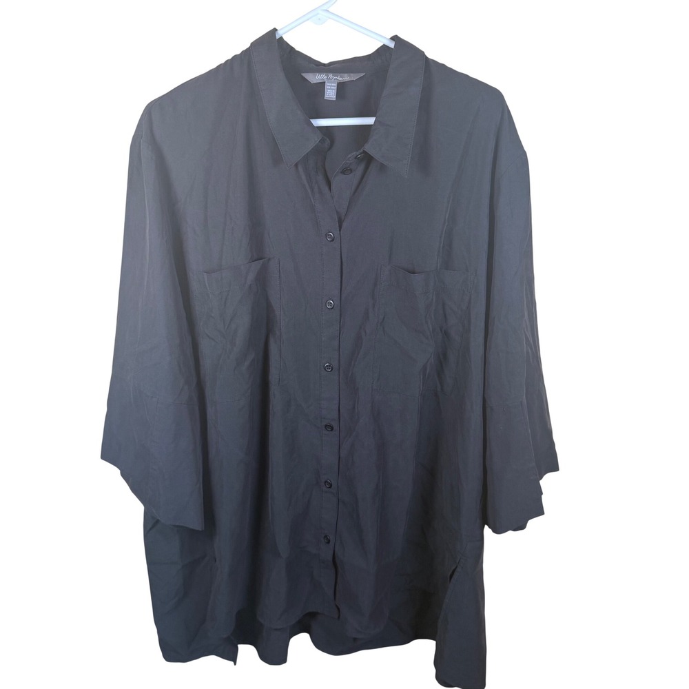 Ulla Popken Button Down Women 20/22 Black Lyocell Blend 3/4 Sleeve Career Staple